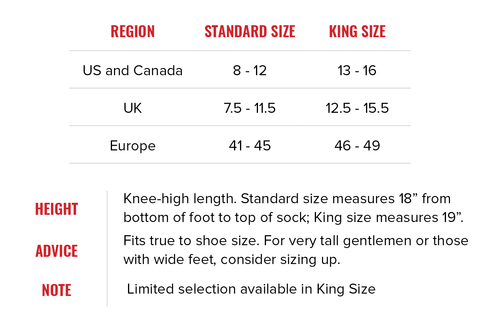 Boardroom Socks King Size Socks Chart