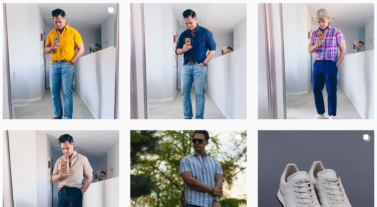 grid of photos of asian man taking photo in a mirror
