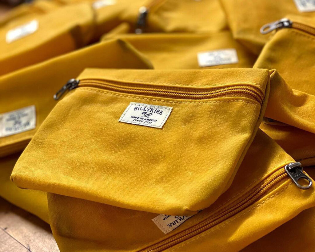 closeup of yellow canvas pouch
