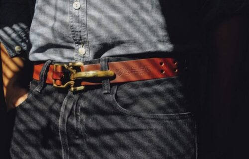 brown belt with jeans and chambray