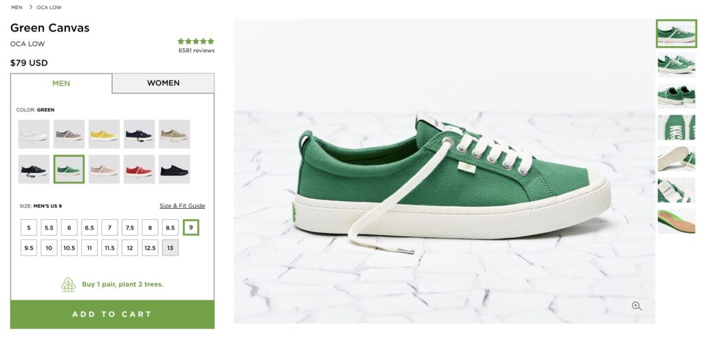 screenshot of cariuma shopping green shoes