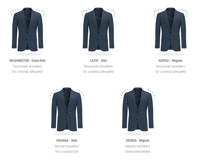suitsupply illustration of different fits from their custom made program