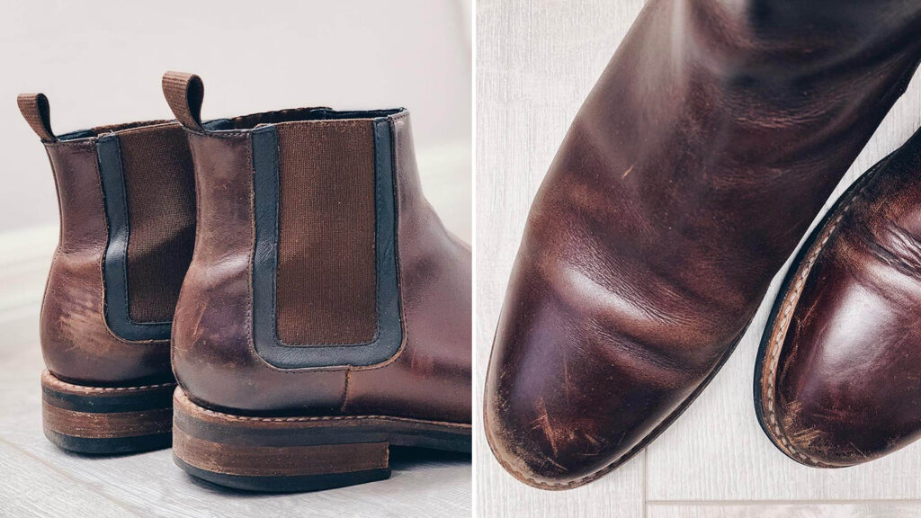 dark brown chelsea slip on boots