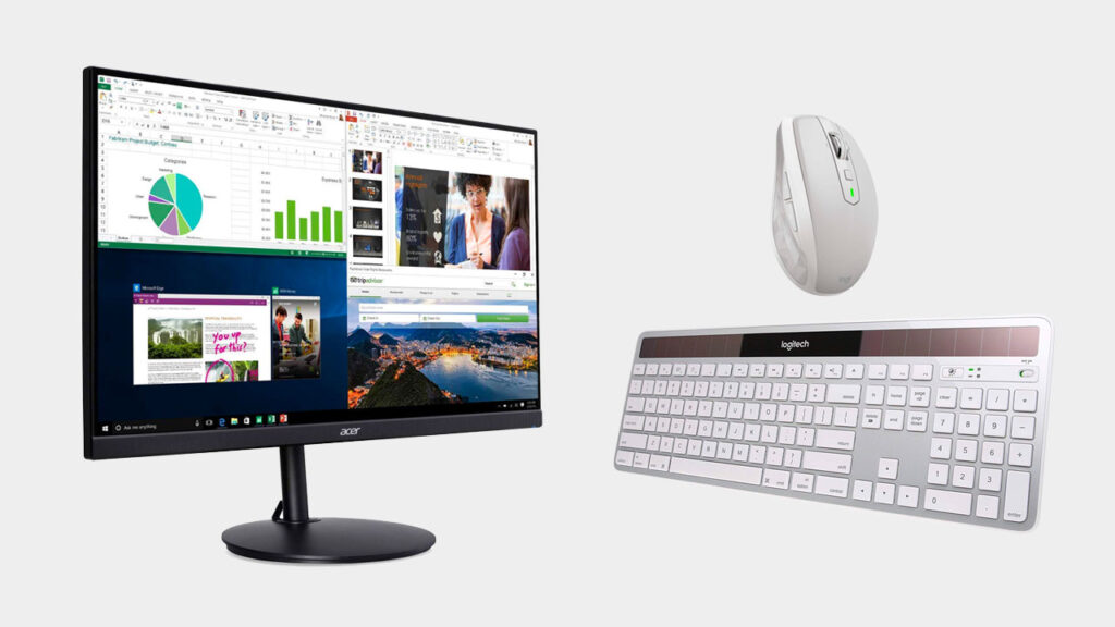 the perfect home office setup with an external monitor wireless keyboard and mouse